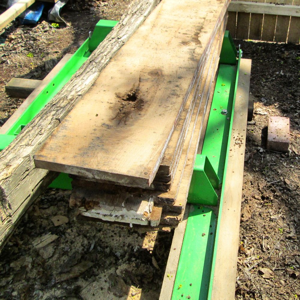 A close up of freshly sawn reclaimed wood on our band sawmill